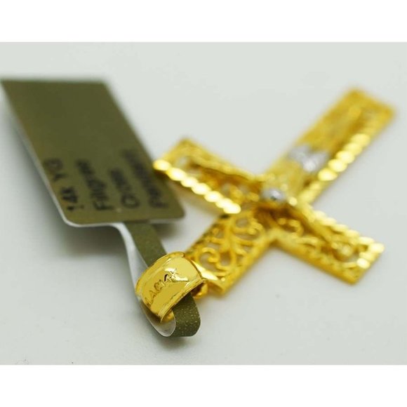 Filigree Cross Pendant 14k Yellow Solid Gold - Picture 3 of 3